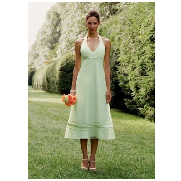 Organza Tea-Length Dress w/ Satin Ribbon Detailing - Picture 1 of 8